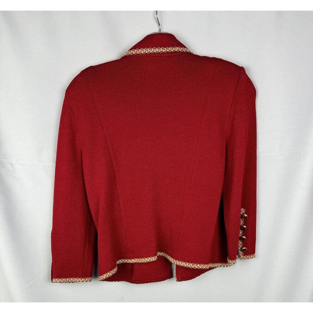 St. John By Marie Gray Button-Up Crop Jacket Red Gold Trim Size 8 US - Picture 2 of 7
